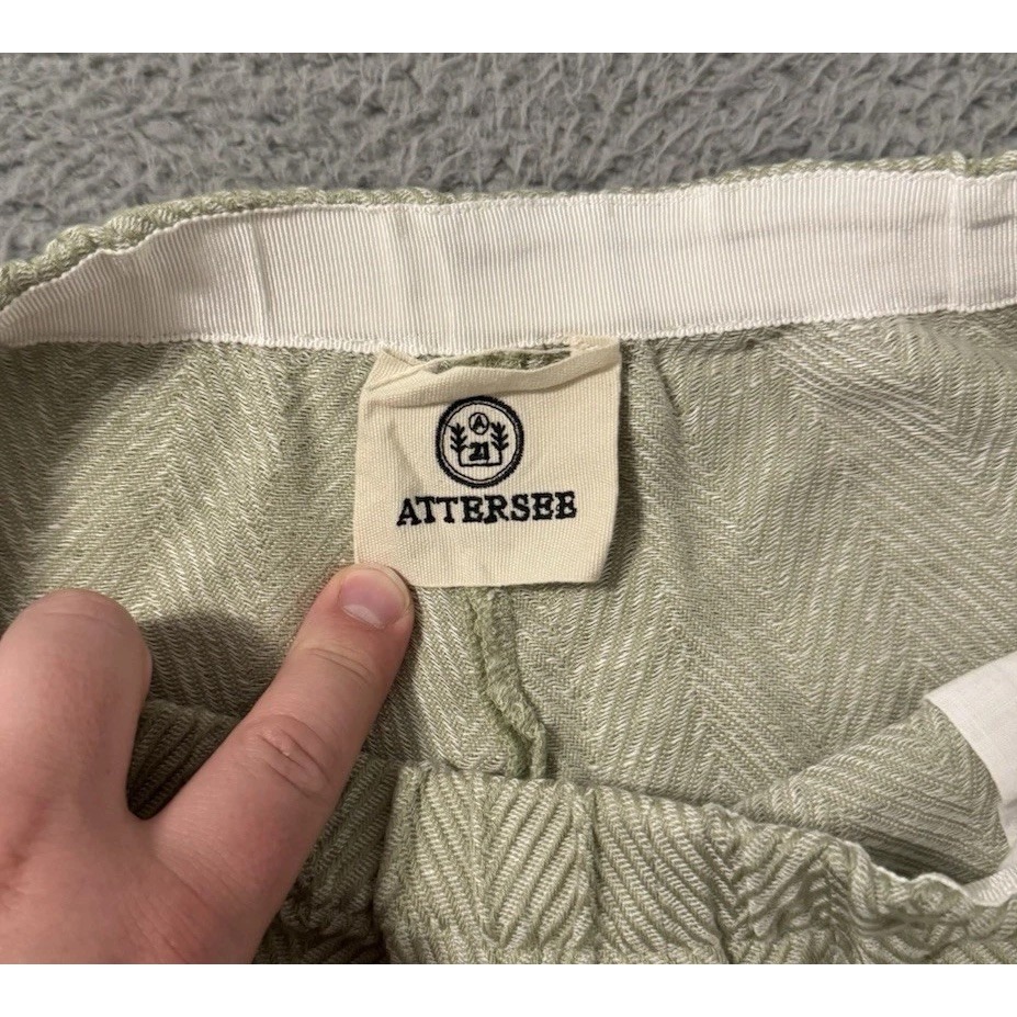 Attersee Green White Obstract Linen / Cotton Blend Shorts Size Xs — image 3 of 6